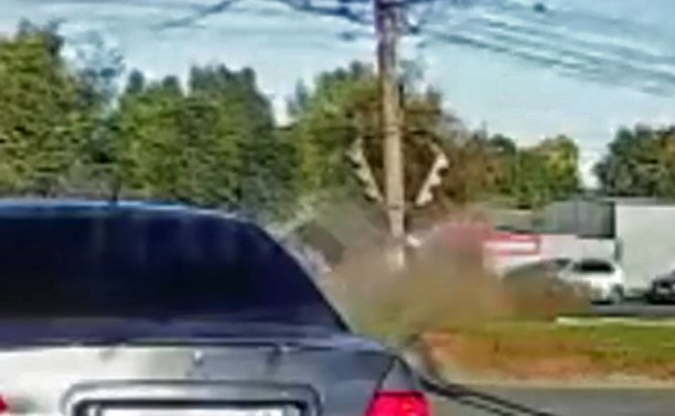 Момент ДТП с влетевшей в столб Škoda в тульском Басово попал на видео